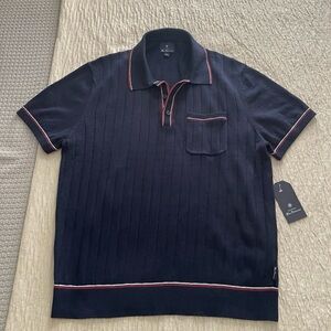Ben Sherman retro style Knit Sweater polo shirt Navy LARGE Mens NEW NWT $99